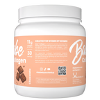 Babe Collagen supplement container with chocolate flavor on a beige background