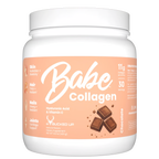 Babe Collagen supplement container with chocolate flavor on a white background