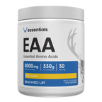 Essentials EAA (Essential Amino Acids) supplement container on a gray background